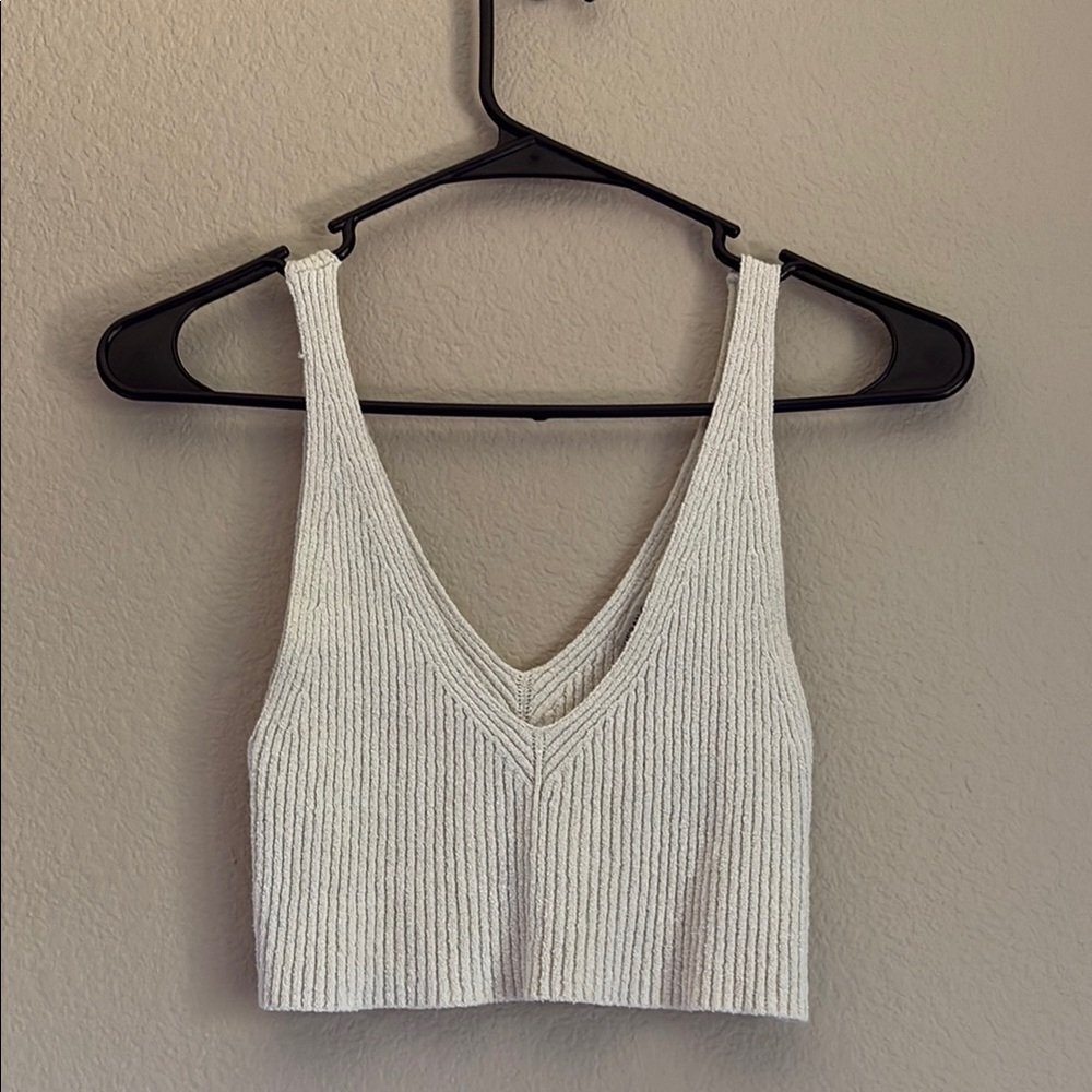 Urban Outfitters Beige Ribbed Crop Tank Top